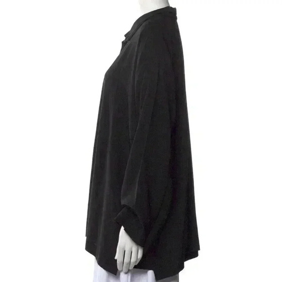 NEW Eskandar 1 100% Silk A-Line Stand Collar Button Up Blouse Shirt Top Black - Picture 3 of 8